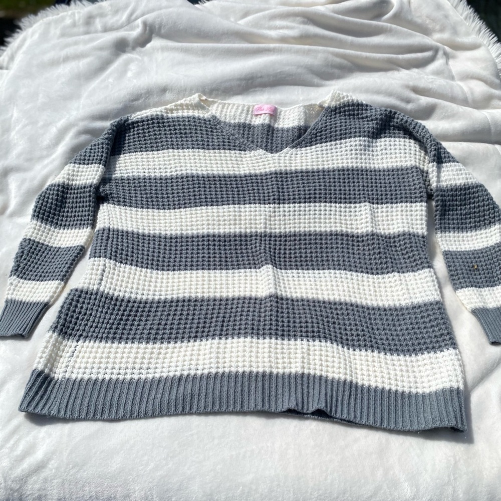 Pink Lily Wish to see you gray striped sweater